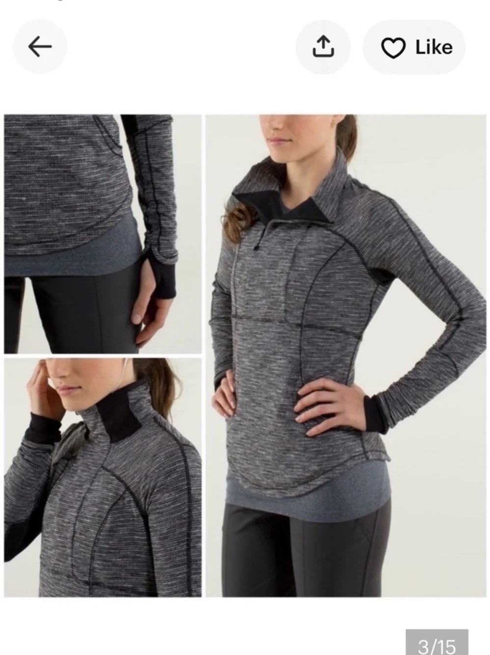 Lululemon Base Runner 1/2 Zip Pique Black pullover  $98 casual active spring